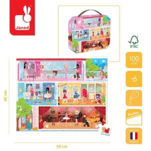 Puzzle w walizce Akademia tańca 100 elementów 6+ Made in France, Janod