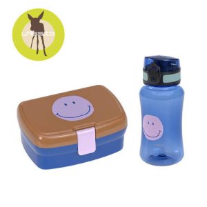 Lassig Zestaw na lunch Lunchbox + Tritanowa butelka – bidon 460 ml Little Gang Smile caramel/blue