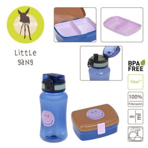 Lassig Zestaw na lunch Lunchbox + Tritanowa butelka – bidon 460 ml Little Gang Smile caramel/blue