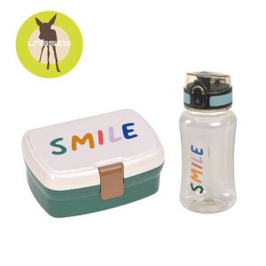 Lassig Zestaw na lunch Lunchbox + Tritanowa butelka – bidon 460 ml Little Gang Smile milky/ocean green