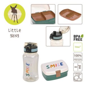 Lassig Zestaw na lunch Lunchbox + Tritanowa butelka – bidon 460 ml Little Gang Smile milky/ocean green