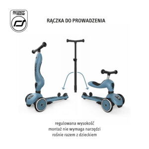 SCOOTANDRIDE Highwaykick 1 Push and Go 2w1 Jeździk i hulajnoga z rączką do prowadzenia 1-5 lat Steel