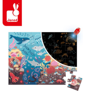 Janod Świecące puzzle z mini-lampką UV Ocean 24 elementy 3+