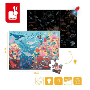 Janod Świecące puzzle z mini-lampką UV Ocean 24 elementy 3+