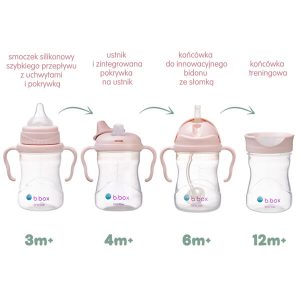 B.box Kubek do nauki picia dla dziecka – zestaw 4w1 240 ml Blush