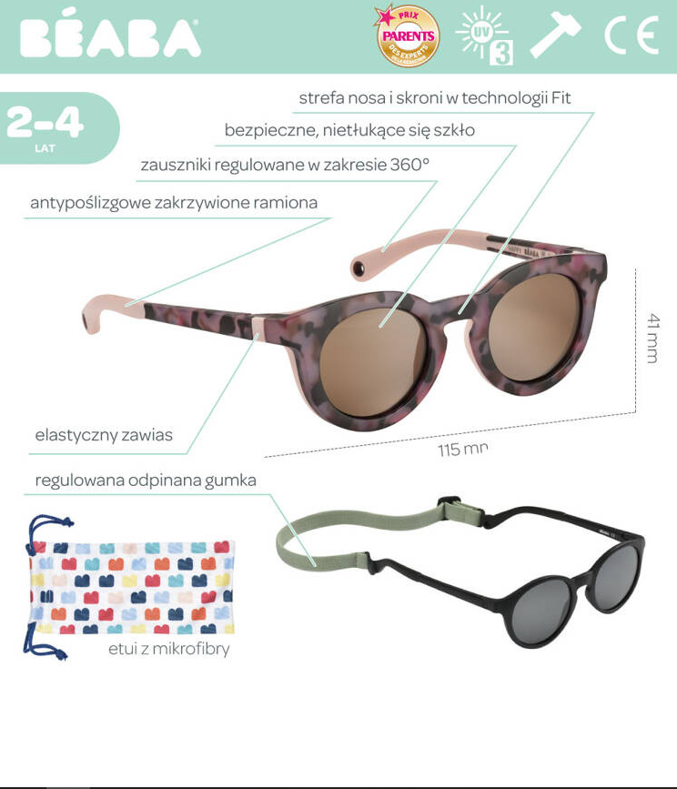 Okulary przeciwsłoneczne Beaba Happy - Pink Tortoise - obrazek 4