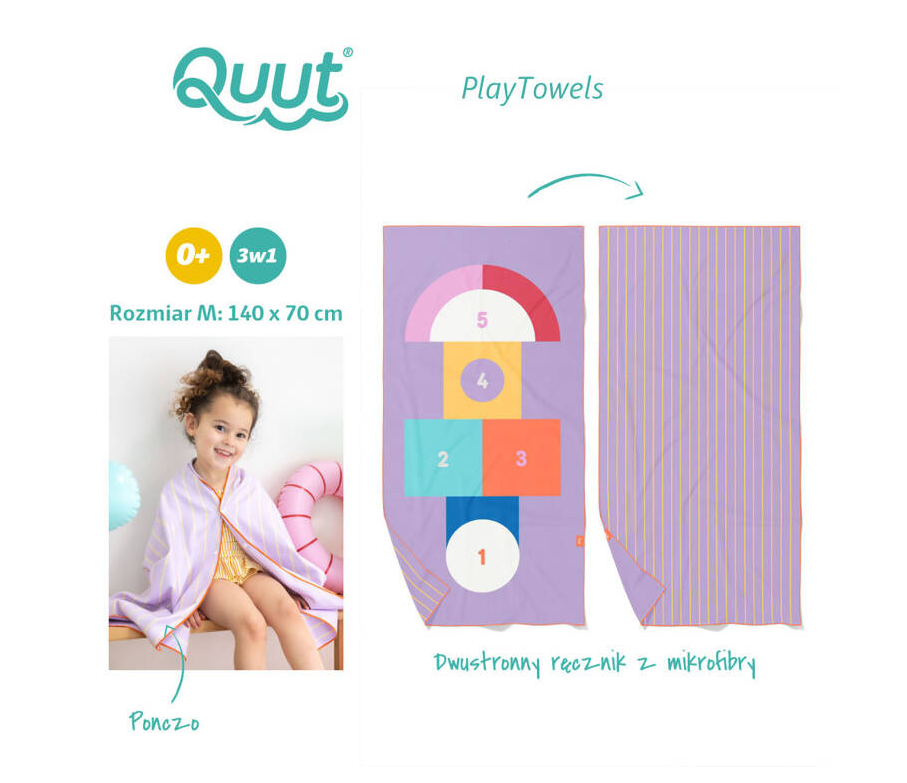 QUUT Dwustronny ręcznik plażowy PlayTowels M (140 x 70cm) Hopscotch