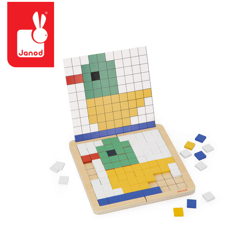 Janod Drewniana układanka mozaika piksele Symetria i kodowanie 4w1 5+ - obrazek 5
