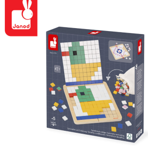 Janod Drewniana układanka mozaika piksele Symetria i kodowanie 4w1 5+