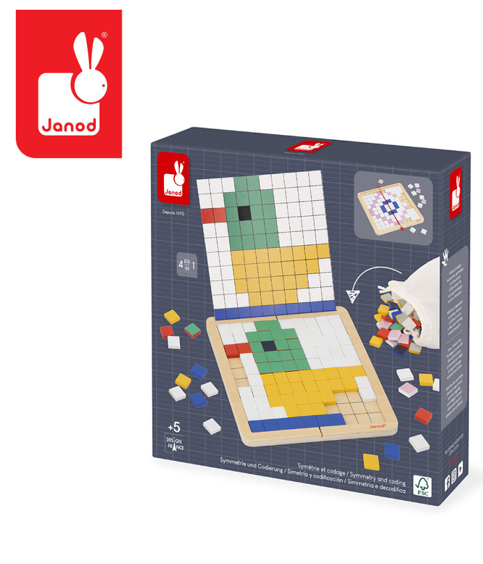 Janod Drewniana układanka mozaika piksele Symetria i kodowanie 4w1 5+