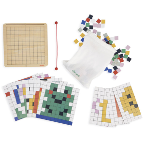 Janod Drewniana układanka mozaika piksele Symetria i kodowanie 4w1 5+