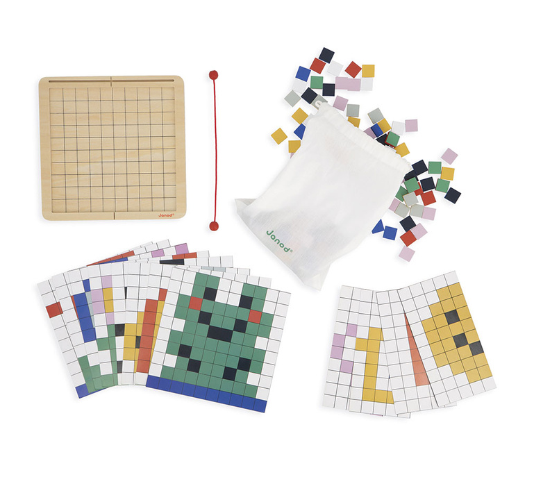 Janod Drewniana układanka mozaika piksele Symetria i kodowanie 4w1 5+ - obrazek 2