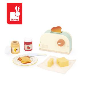Janod Drewniany zestaw śniadaniowy z tosterem i 12 akcesoriami Shiny Grandma 3+