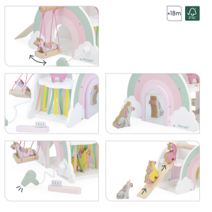 Janod Drewaniany domek jednorożców z 5 akcesoriami Jednorożce 18m+