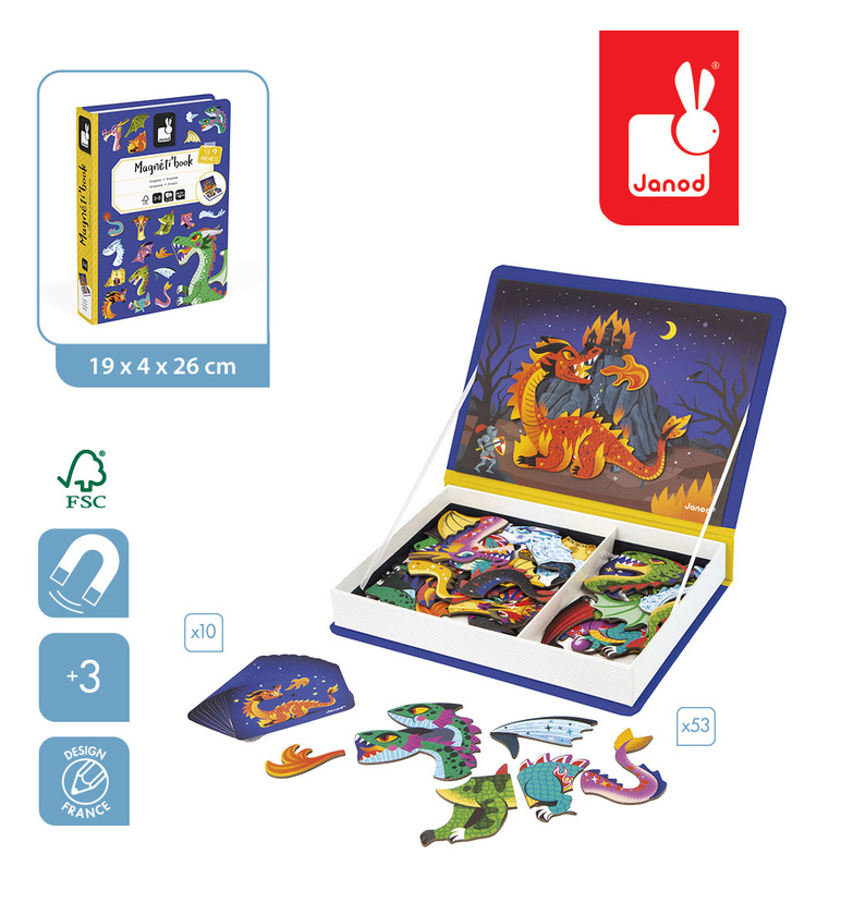 Janod Magnetyczna układanka Smoki Magnetibook 3-8 lat