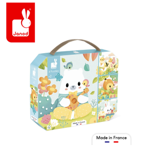 Janod Puzzle progresywne w walizce Zwierzątka Pure 4 układanki – 6, 9, 12 i 16 elementów 2+ Made in France