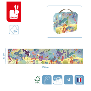 Janod Puzzle panoramiczne w walizce Morskie stworzenia 36 elementów 4+ Made in France