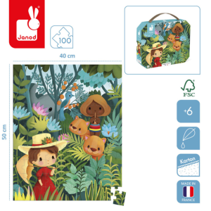Janod Puzzle w walizce Obraz inspirowany twórczością Rousseau 100 elementów 6+ Made in France