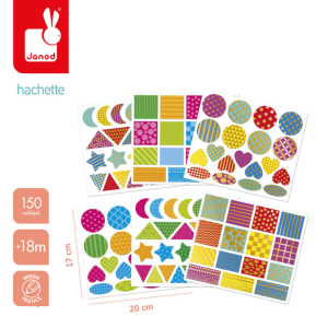 Janod Duże naklejki na arkuszach 150 szt. Figury geometryczne 18m+