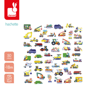 Janod Duże naklejki 50 szt. Pojazdy 18m+