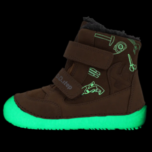 Trzewiki zimowe D.D.Step barefoot W063-52130A Chocolate – świecące w ciemności, ocieplane