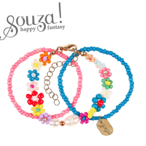 Souza! Bransoletki kwiatki z koralików niebiesko – różowe Loiz 3 szt.