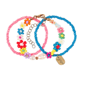Souza! Bransoletki kwiatki z koralików niebiesko – różowe Loiz 3 szt.