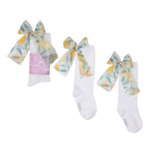 Podkolanówki Mama's Feet Candy Bow Białe z cytrynką