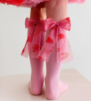 Podkolanówki Mama's Feet Candy Bow Różowe z serduszkami - obrazek 2