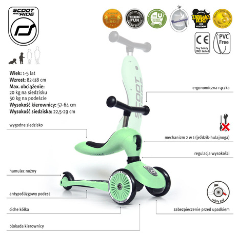 Scoot and ride 2w1 Jeździk i hulajnoga HIGHWAYKICK 1 Kiwi - obrazek 4