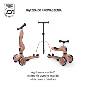 SCOOTANDRIDE Highwaykick 1 Push and Go 2w1 Jeździk i hulajnoga z rączką do prowadzenia 1-5 lat Mocha