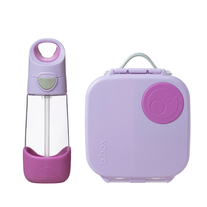 B.box Zestaw Mini Lunchbox + Butelka tritanowa ze słomką 450 ml, Sugar Plum