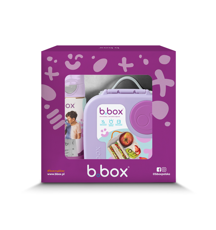 B.box Zestaw Mini Lunchbox + Butelka tritanowa ze słomką 450 ml, Sugar Plum