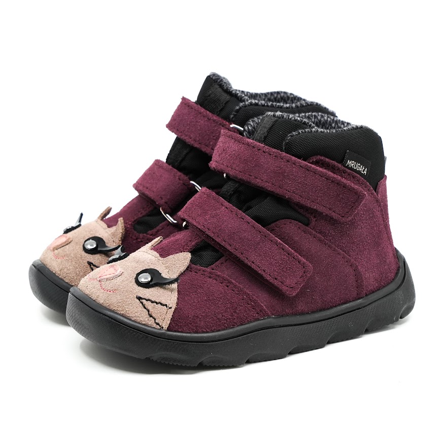 Trzewiki dziecięce Mrugała Neko Barefoot Kitty Plum Membrana TE-POR
