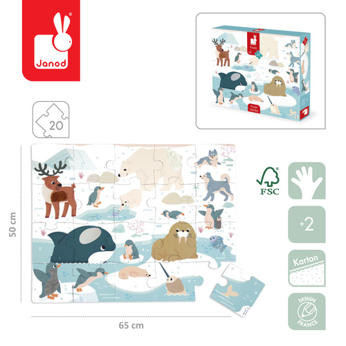 Janod Puzzle sensoryczne dotykowe Kraina polarna 20 el. 2+