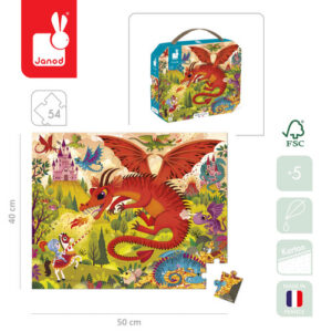 Puzzle w walizce Królestwo smoków 54 elementy 5+ Made in France, Janod